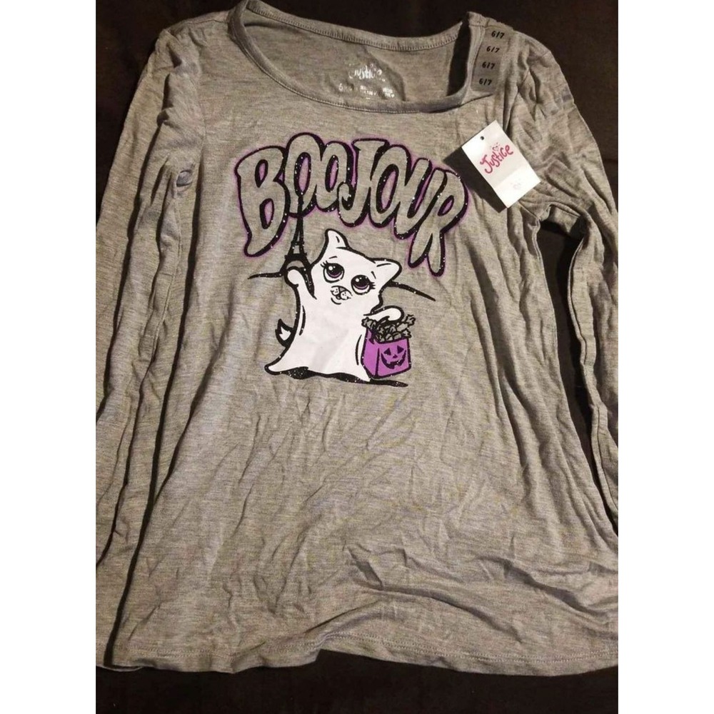 Justice boojour cat paris ghost long sleeve top nwt size 6/7 Halloween